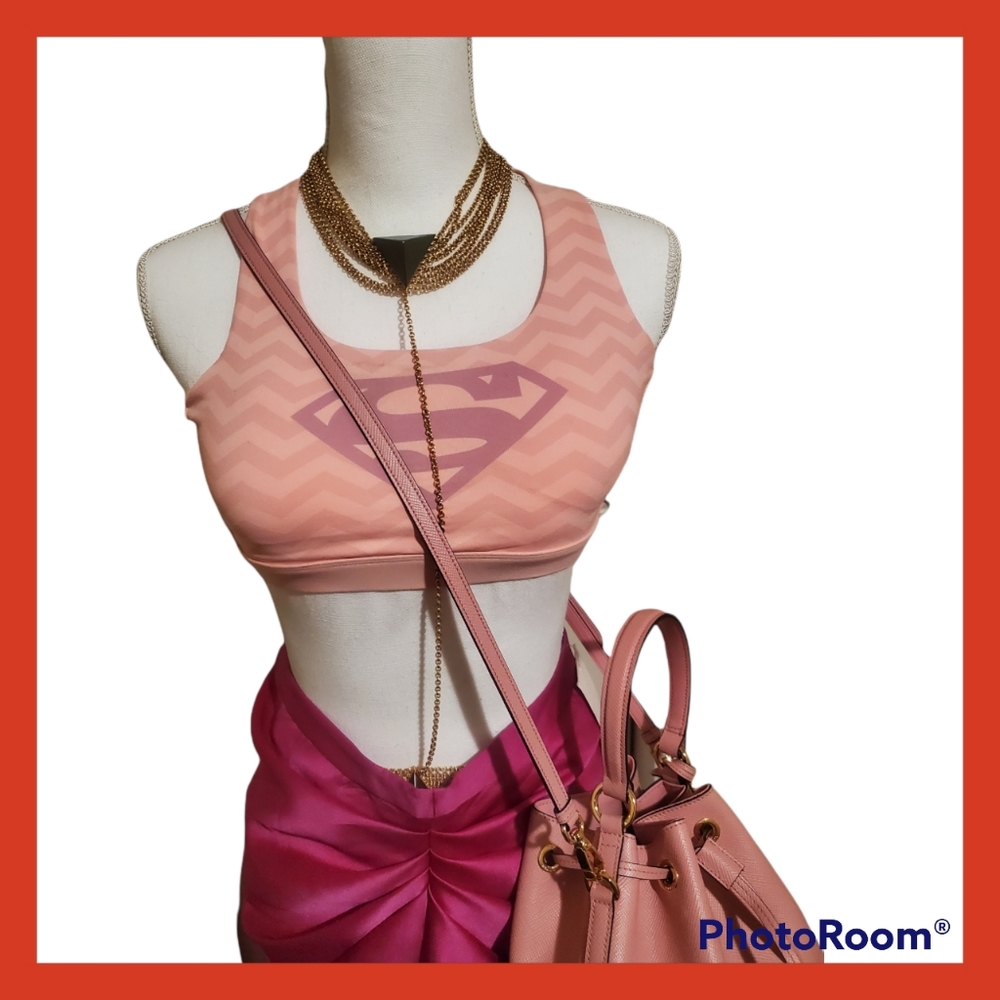 Supergirl Pink Crop Top or Sports Bra; Revolve's Happy Fitness Size L